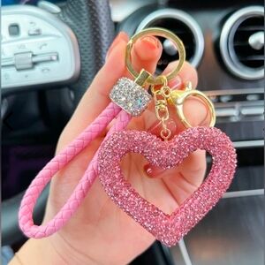 Pink Heart Bling Keychains with Rhinestones